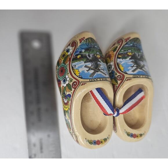 Holland Wooden Clogs Klompen 4" Mini  Shoes Small Windmill scene floral design - Picture 5 of 6